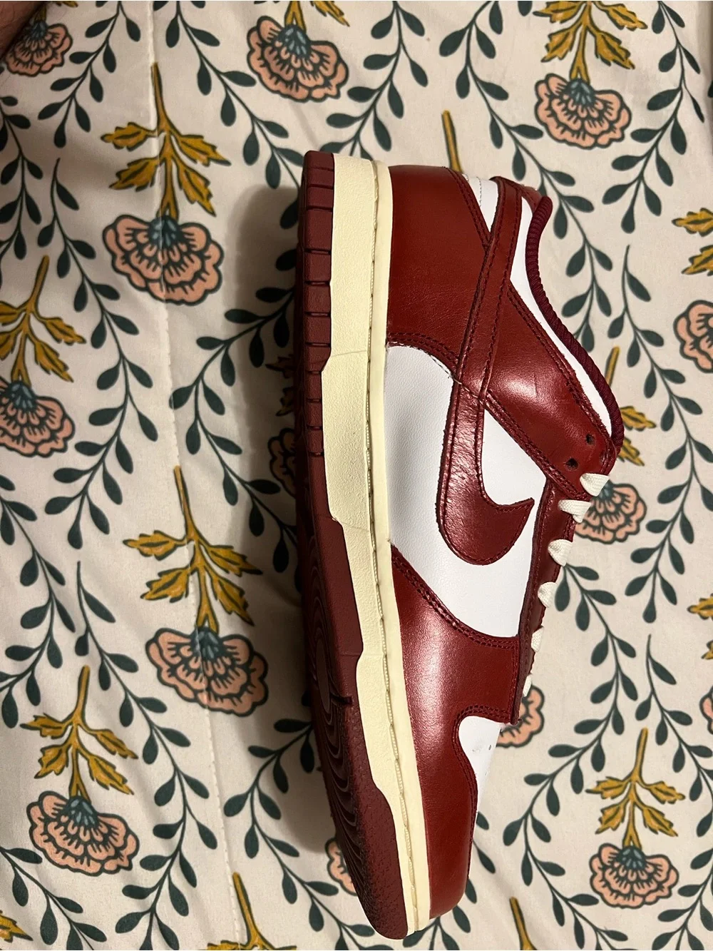 nike dunk low prm   white/team red - coconut milk   size 8 wmns